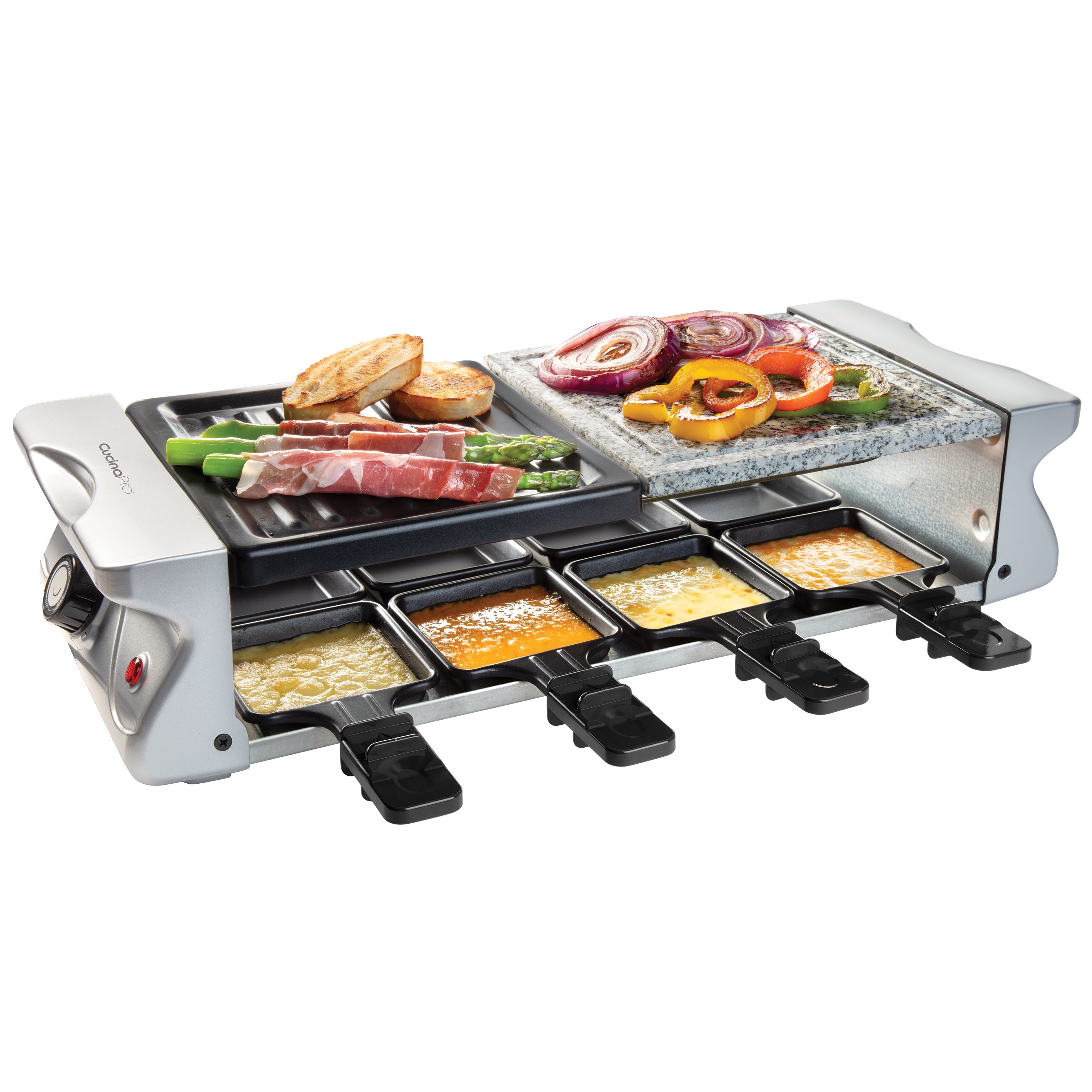 Dual Cheese Raclette Table Grill w Non-stick Grilling Plate and Cooking  Stone- Deluxe 8 Person Electric Tabletop Cooker- Melt Cheese and Grill Meat  and Vegetables at Once, Great Gift 