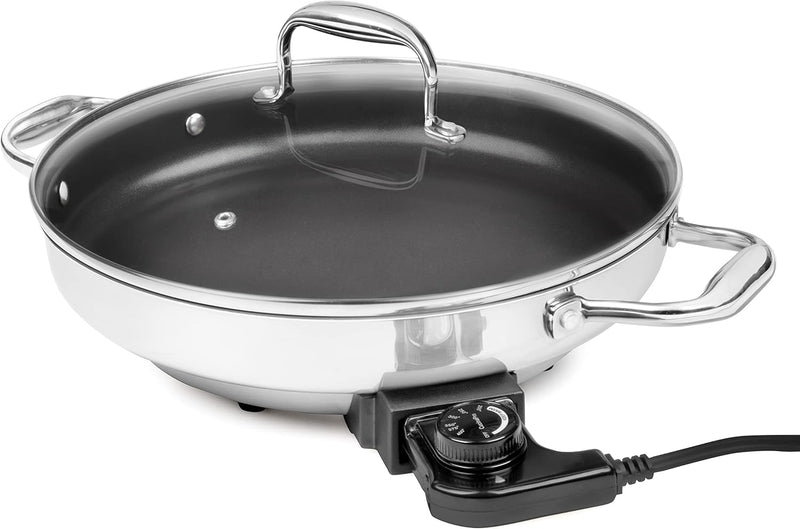 CucinaPro 12" Round Electric Skillet - Stainless Steel, Non Stick