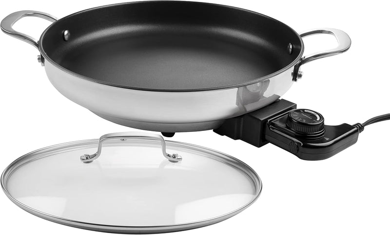 CucinaPro 12" Round Electric Skillet - Stainless Steel, Non Stick