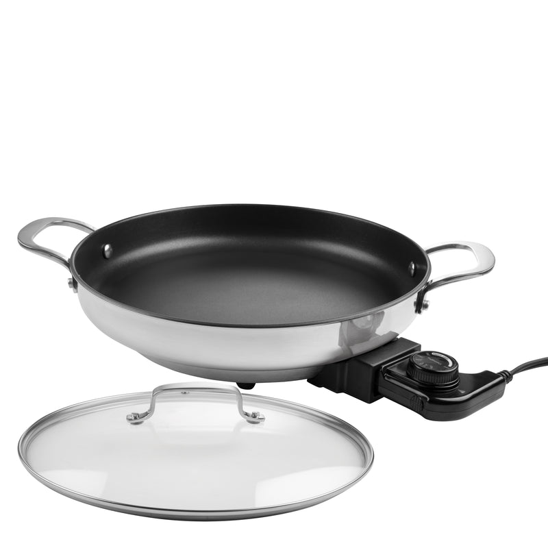 CucinaPro 12" Round Electric Skillet - Stainless Steel, Non Stick